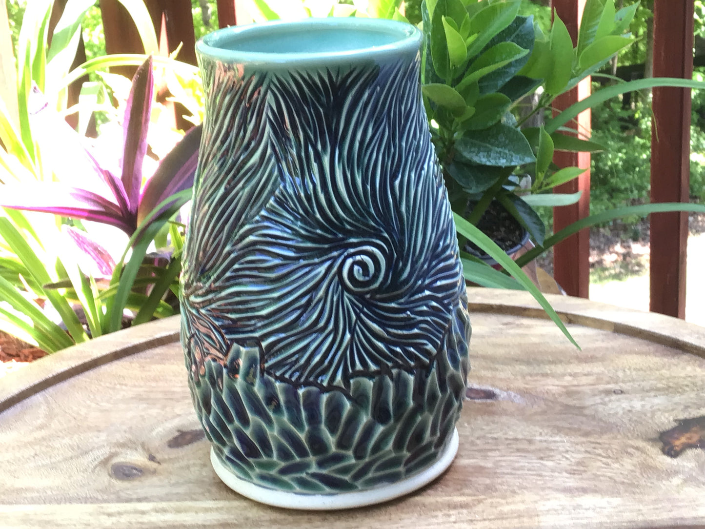 Beautiful Blue / Green Carved Vase