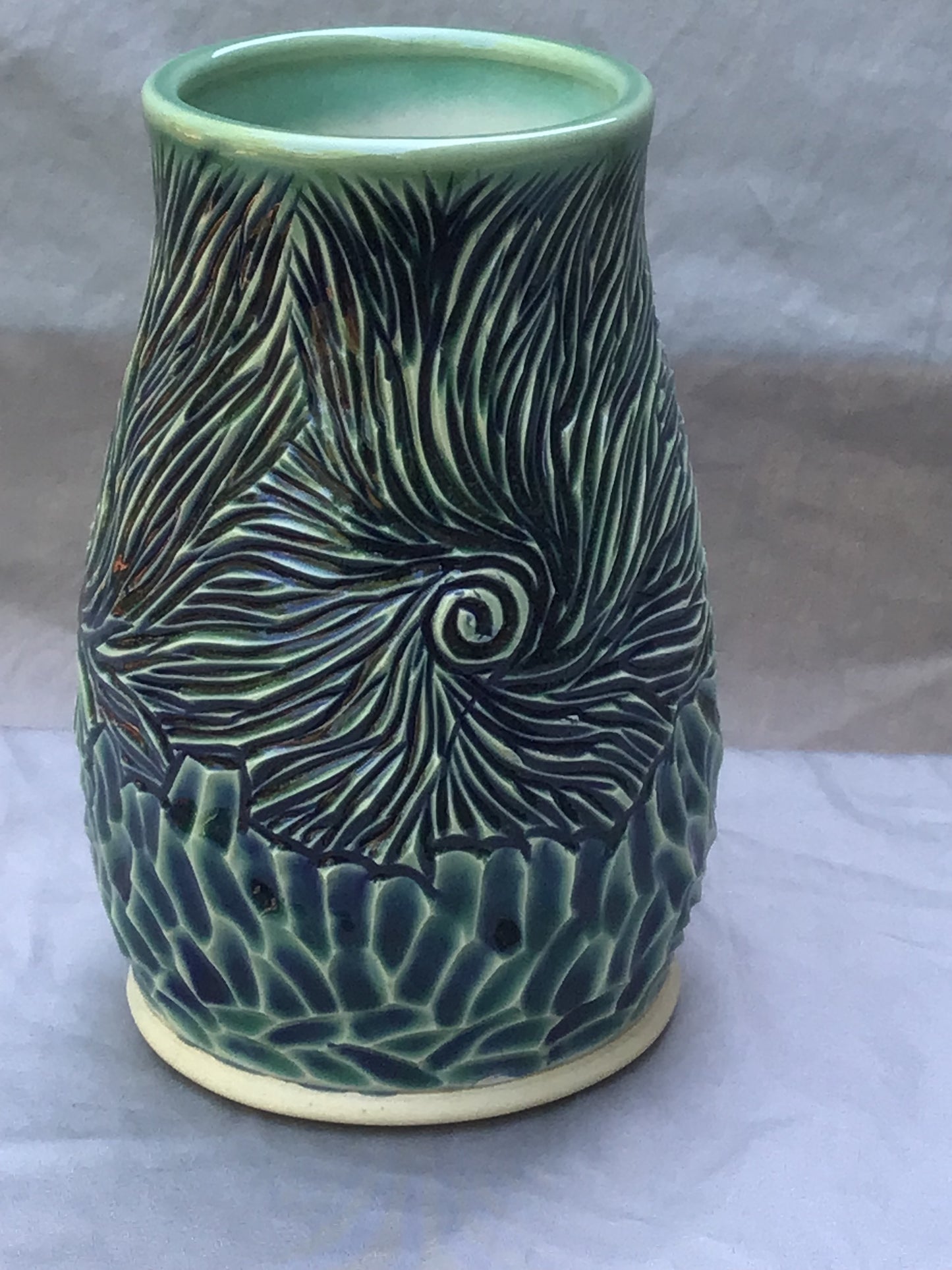 Beautiful Blue / Green Carved Vase