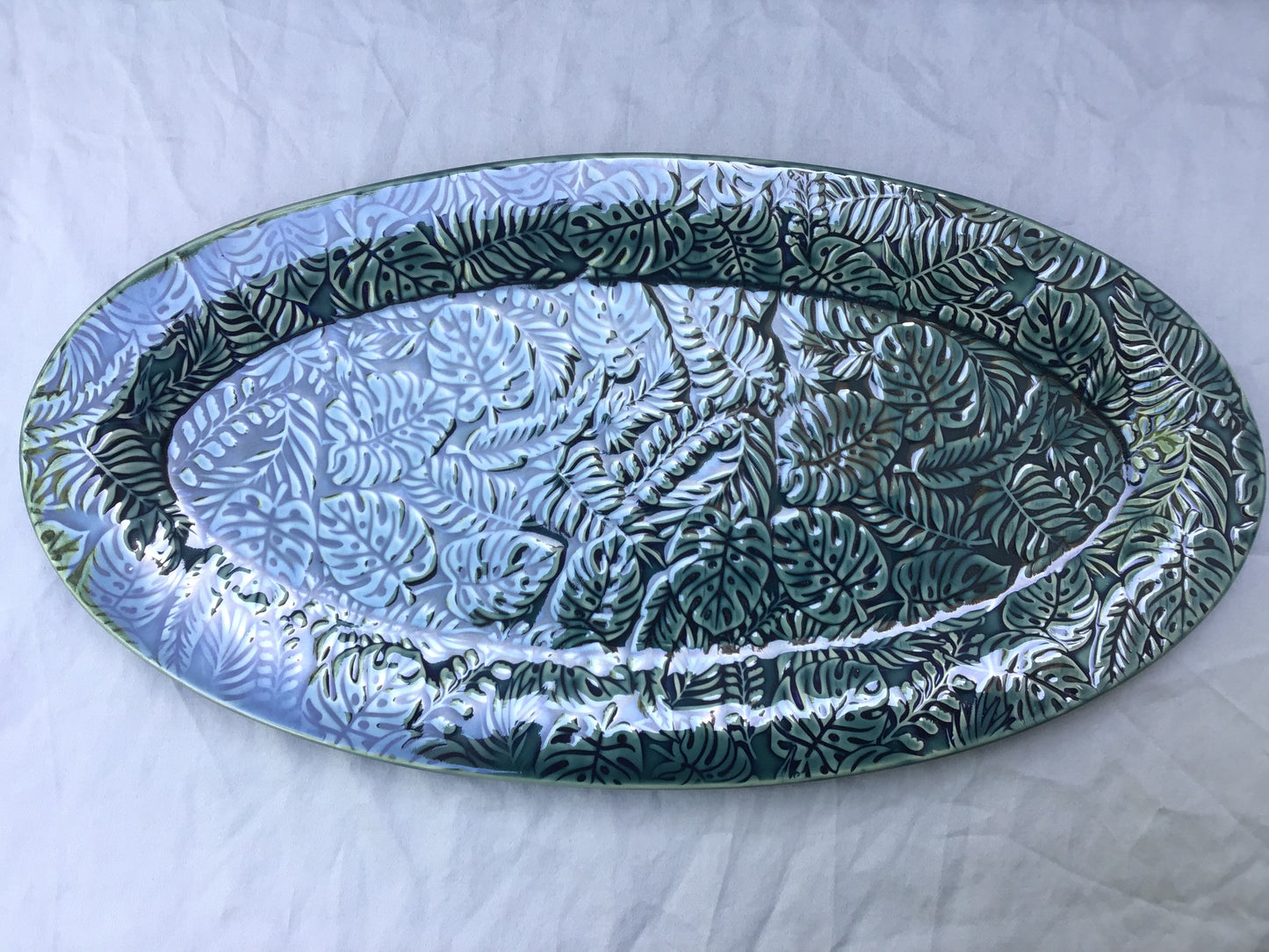 Rainforest Leaves Platter in Blue