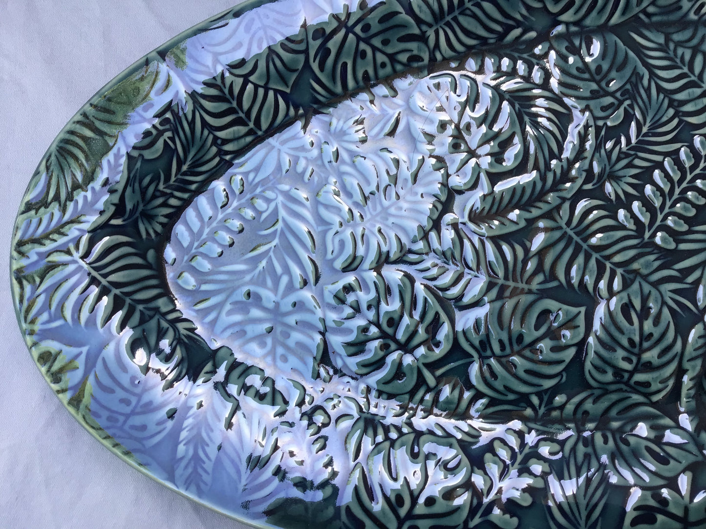 Rainforest Leaves Platter in Blue