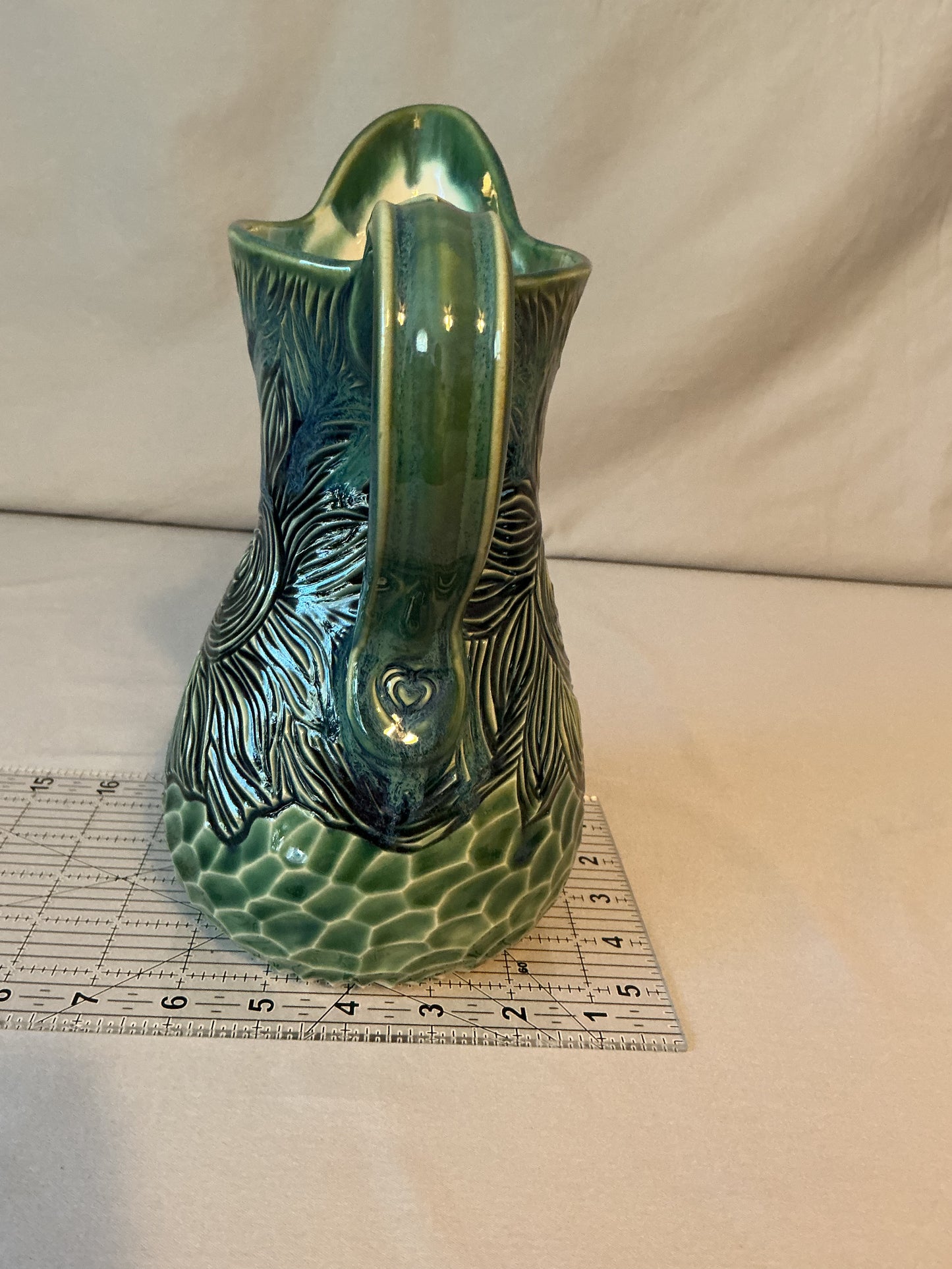 Beautiful Green Carved Pitcher