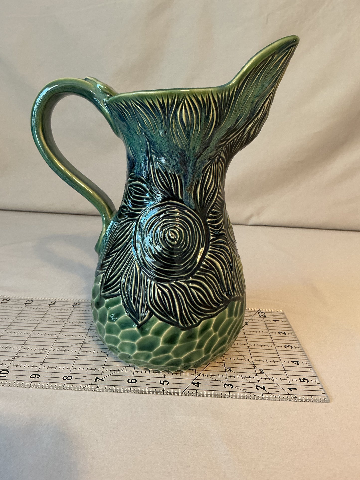 Beautiful Green Carved Pitcher