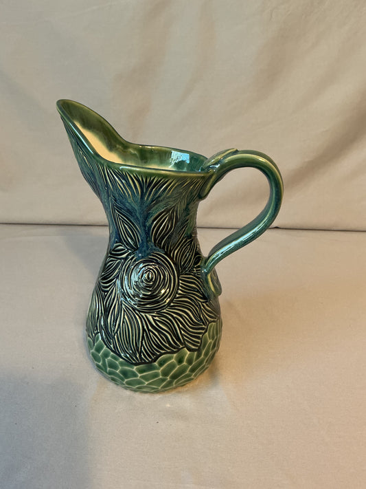 Beautiful Green Carved Pitcher