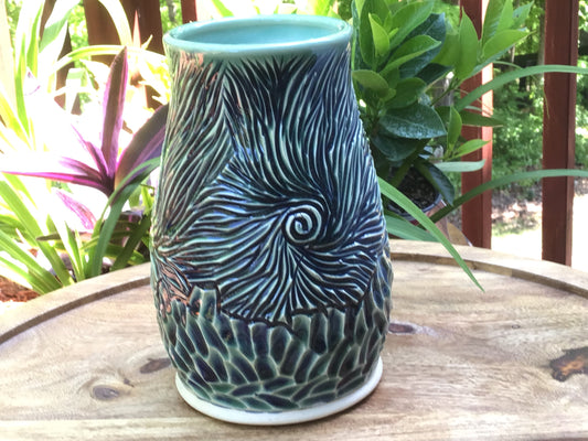 Beautiful Blue / Green Carved Vase