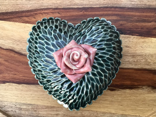 Carved Heart Shaped Orb with Rose