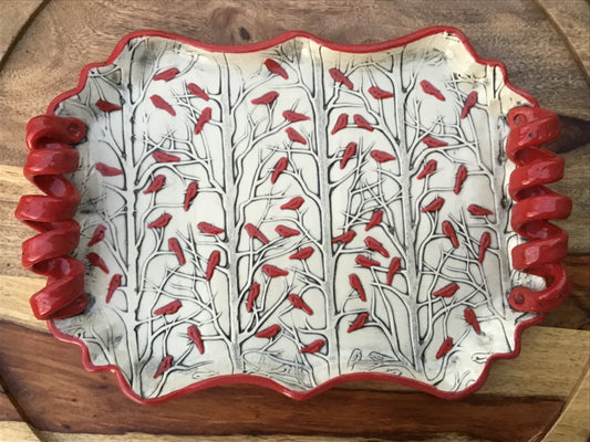 Birch Trees with Cardinals Tray